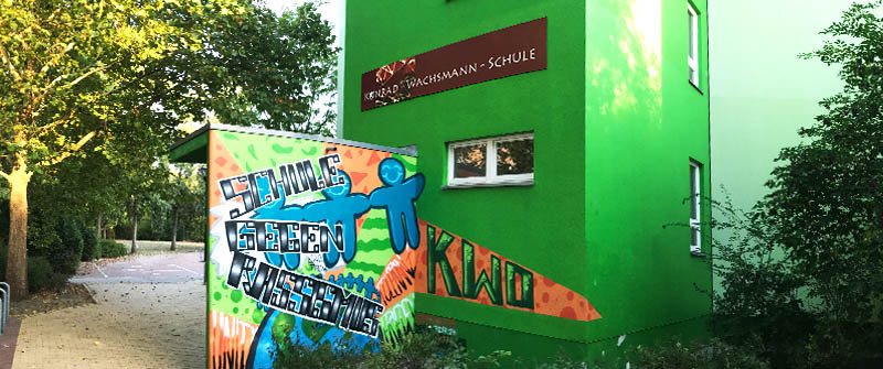 Schulsozialarbeit an der Konrad-Wachsmann-Schule, Integrierte Sekundarschule, Berlin Marzahn-Hellersdorf, Graffiti